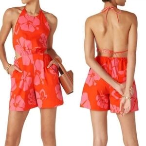STAUD Georgia Tropical Romper Orange / Pink